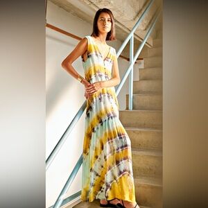 Young Fabulous & Broke Olive, Turquoise & Black Tie-Dye Maxi Dress